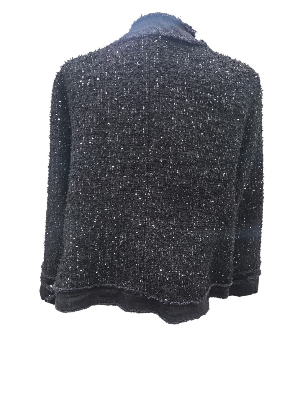 Nanette Lepore Black Tweed Frayed-Edge Boxy Blazer Lined! Heavy Weight Well Made - Picture 3 of 8